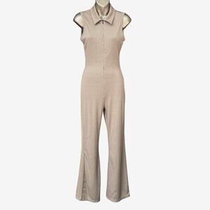 Stretch Flare Leg Jumpsuit Hippie Disco Boho Gray Front Zip D&M Womens Small S
